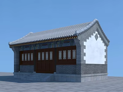 Ancient Chinese Architecture With Traditional Gray Tile Roof White Walls And Dark Wooden Doors 3d model