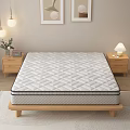 Comfortable Quilted Mattress On Wooden Bed Frame With Nightstand Table Lamp And Soft Curtains