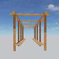 Wooden Pergola Structure With Beams Columns Under Blue Sky And Clouds