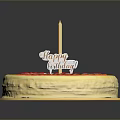 Delicious Birthday Cake With Yellow Cream Strawberry Decoration Happy Birthday Topper And Lit Candle