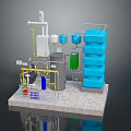 Industrial Equipment System With Blue Green White Tanks Pipes And Control Structure