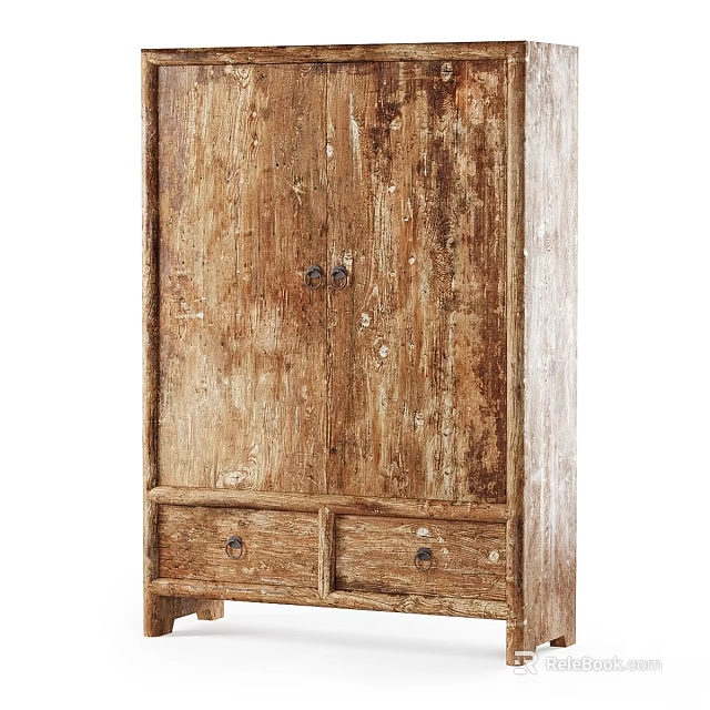 Rustic Vintage Wooden Chest of Drawers with Distressed Finish and Storage Design 3d model 