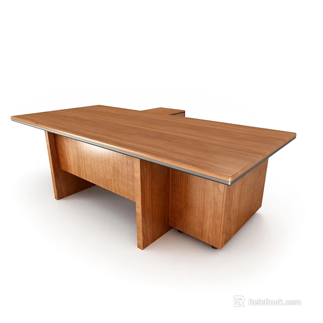 Modern Wooden Office Desk With Simple Design Extended Tabletop And Sturdy Legs 3d model 