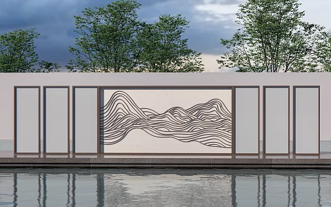 Modern landscape wall Landscape wall Enclosure background wall Photo wall Grid landscape wall 3d model