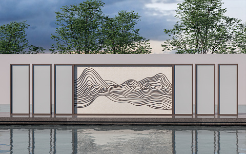 Modern landscape wall Landscape wall Enclosure background wall Photo wall Grid landscape wall 3d model