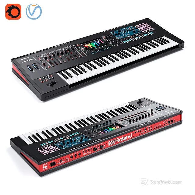 Professional Electronic Keyboard Instruments With Black Red Design And Functional Keys Knobs 3d model