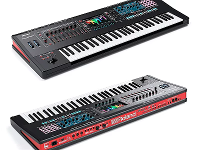 Professional Electronic Keyboard Instruments With Black Red Design And Functional Keys Knobs 3d model