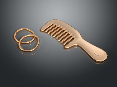 Golden Daily Life Essentials Smooth Comb And Shiny Hair Rings Design 3d model