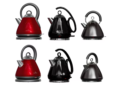 Modern Kitchen Appliances with Electric Kettles in Red Black and Silver 3d model