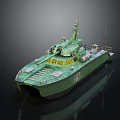 Modern Green Patrol Boat Water Transport With Radar Antennas Yellow Details