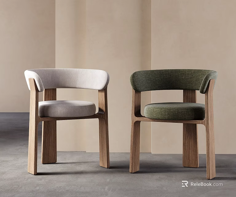 Modern Dining Chairs With Light Gray And Dark Green Upholstered Seats And Wooden Frames 3d model 