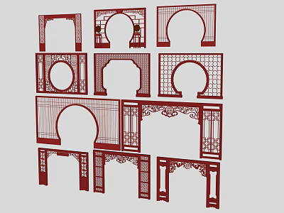 Various Traditional Door Arches Designs With Carved Patterns And Lattice Details 3d model