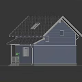 Blue Residential House 3D Model With Gray Roof Balcony Windows And Wooden Door