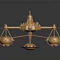 Golden Decorative Metal Structure With Dome Top And Hanging Ornamental Elements