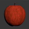 Juicy Red Apple With Brown Stem Smooth Surface And Reflection On Gray Background