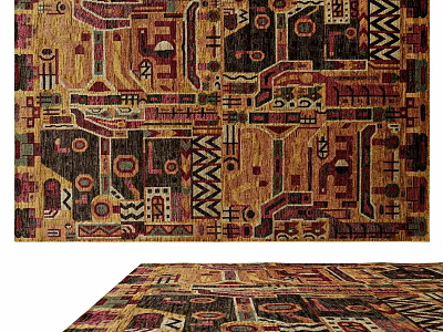 Traditional Square Rug With Intricate Geometric Patterns And Rich Brown Red Black Hues 3d model