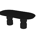 Black Oval Top Desk With Two Round Stacked Pillar Bases