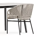 Modern Wicker Dining Table Set With Gray Tabletop And Black Metal Legs 3d model