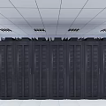 Black Server Racks Arranged In Modern Data Center Room With Ceiling Lights 3d model