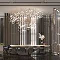 Elegant Modern Hotel Lobby Interior With Chandelier Bar Counter Metal Screen And Feather Decoration