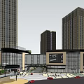 Modern Commercial Complex With High Rise Buildings Plaza Greenery and Commercial Facilities