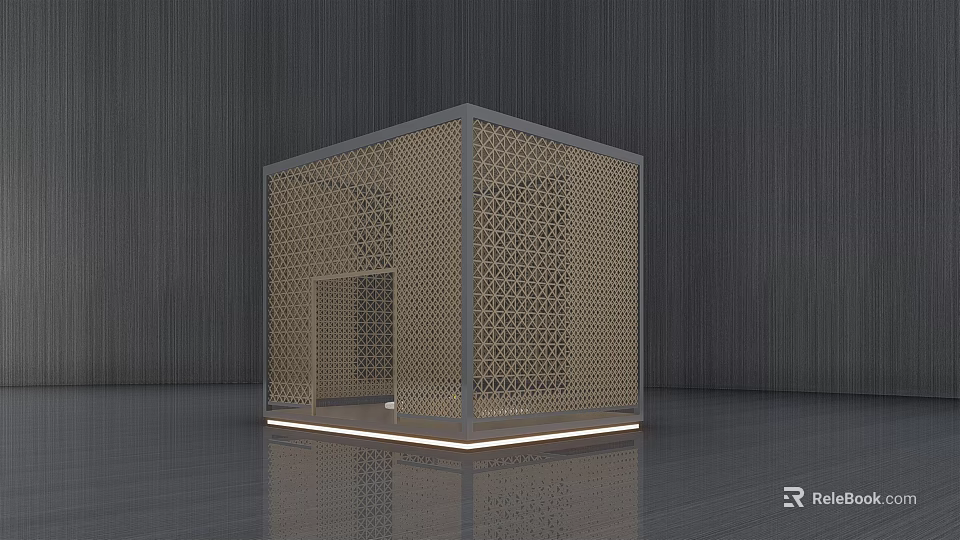 Modern Cube Shaped Pergola Featuring Geometric Lattice Design And Bottom Lighting 3d model