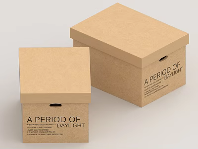 Brown Cardboard Storage Boxes For Home Organization With Printed Text 3d model