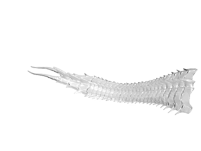 Silver Curved Articulated Metallic Sculpture with Intricate Layered Structure and Modern Design 3d model