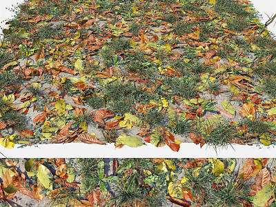 Natural Garden Decor With Colorful Autumn Leaves And Green Grass Ground Cover 3d model