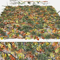 Natural Garden Decor With Colorful Autumn Leaves And Green Grass Ground Cover