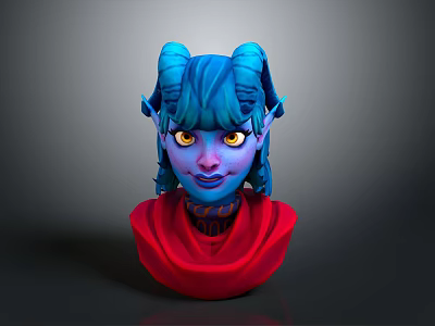 Game Movie Character With Blue Skin Braided Blue Hair Yellow Eyes Blue Horns And Red Cape 3d model