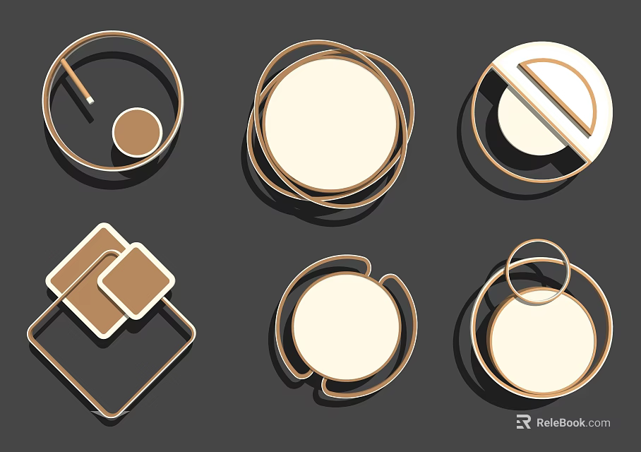 Modern Minimalist Ceiling Lights With Six Different Designs Golden Edges White Shades Round Square Shapes 3d model 