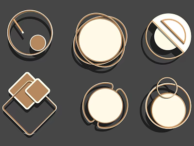 Modern Minimalist Ceiling Lights With Six Different Designs Golden Edges White Shades Round Square Shapes 3d model