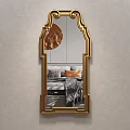 Arched Gold Frame Mirror Hanging on Gray Wall Reflecting Modern Room Interior