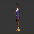 Man in Purple Basketball Jersey Number 22 with Arm Sleeves Knee Pads and Yellow Shoes