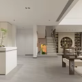 Modern Open Concept Dining And Living Room With Elegant Chairs Functional Island And Artistic Decor