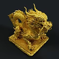 Golden Dragon Shaped Decorative Ornament With Intricate Carvings And Square Base