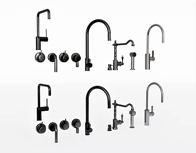 Different Modern Faucet Designs With Handles And Spouts For Kitchen Or Bathroom 3d model