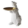 White Polar Bear Decorative Ornament Set with Standing Figure Holding Gold Tray and Sitting Companion
