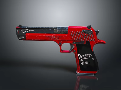 Red And Black Desert Eagle Pistol With .50 AE Caliber And Distinctive Design 3d model