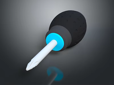 Hardware Tool Screwdriver with Black Handle Blue Accent Ring White Steel Shank Modern Reflective Design 3d model