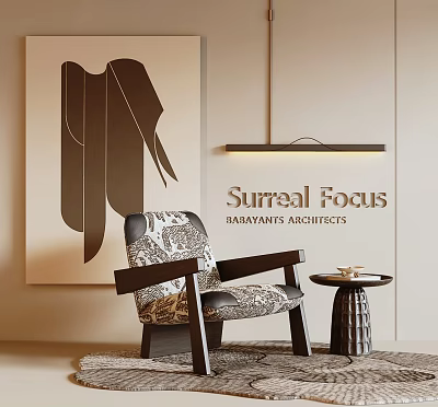 Leisure Accent Chair With Abstract Art Decor Small Round Side Table Modern Rug And Wall Design 3d model