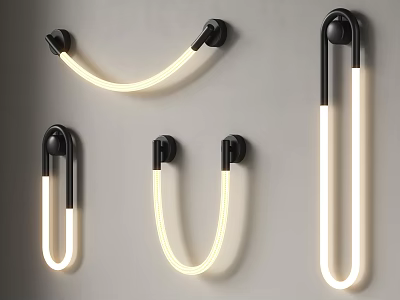Modern Design Wall Lamps with Various Shapes Black Frame and Warm Light Mounted on Wall 3d model