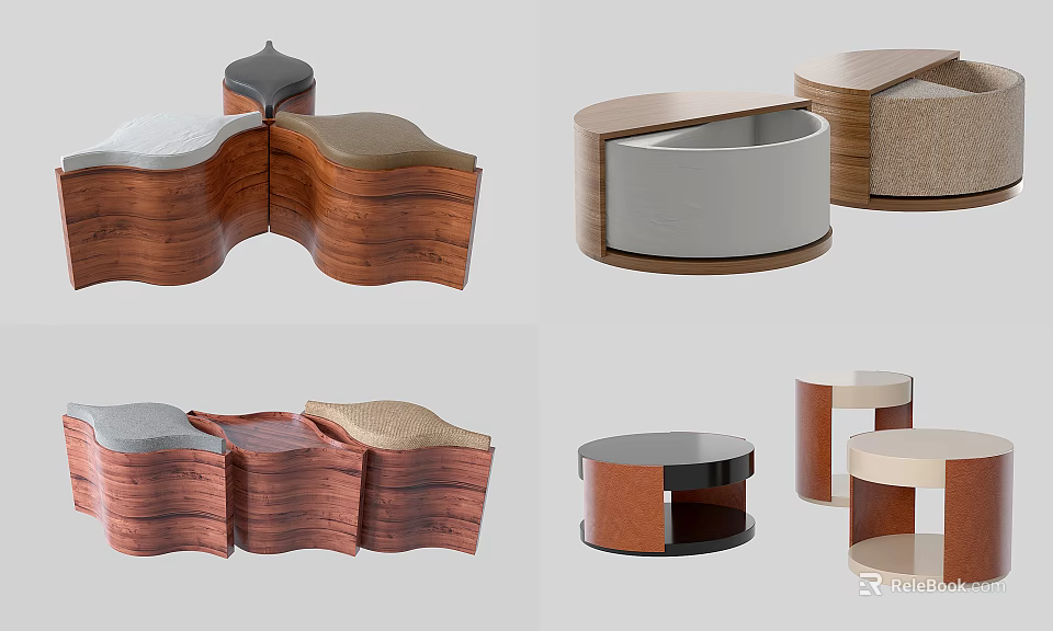 Modern Round Side Tables With Wooden Frames And Smooth Surface Designs 3d model