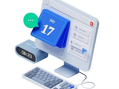 Desktop Computer Monitor With July 17 Calendar Display And 0823 Digital Clock 3d model