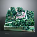 Modern Detailed Landscape Model with Lush Woodland Buildings and Winding Paths