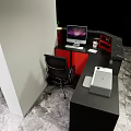 Modern Black Red Reception Desk With Flame Design And Vertical Red Slats