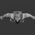 Futuristic Astronaut In White Spacesuit With Blue Helmet 3D Render Isolated On Dark Background