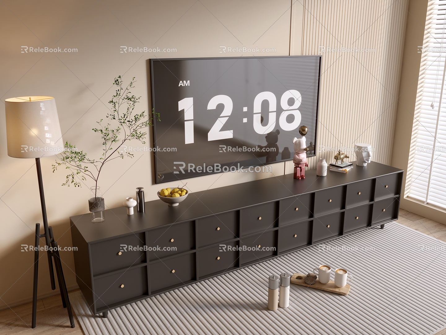 Modern Black TV Cabinet Sideboard Balcony Cabinet Storage Cabinet Entrance Cabinet 3d model