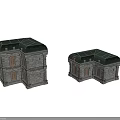 3D Model Of Stone Buildings With Green Roofs And Arched Windows Design Details